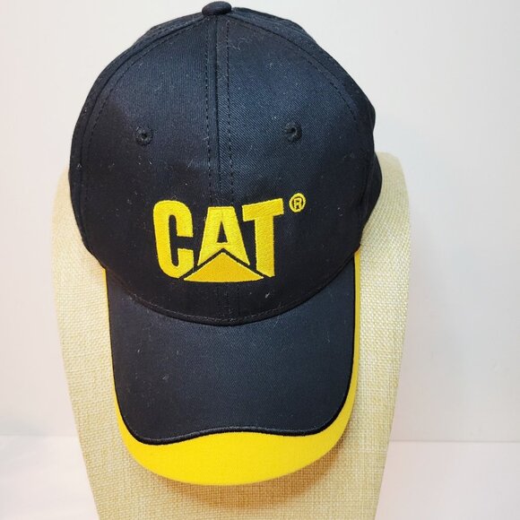 CAT Caterpillar Hat - Black Cap Embroidered Buckle Strap Adjustable - Picture 2 of 6
